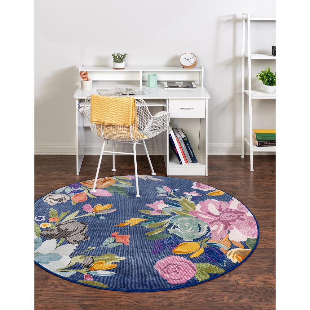 Unique Loom 5 Ft Round Rug in Blue (3163721). Picture 2
