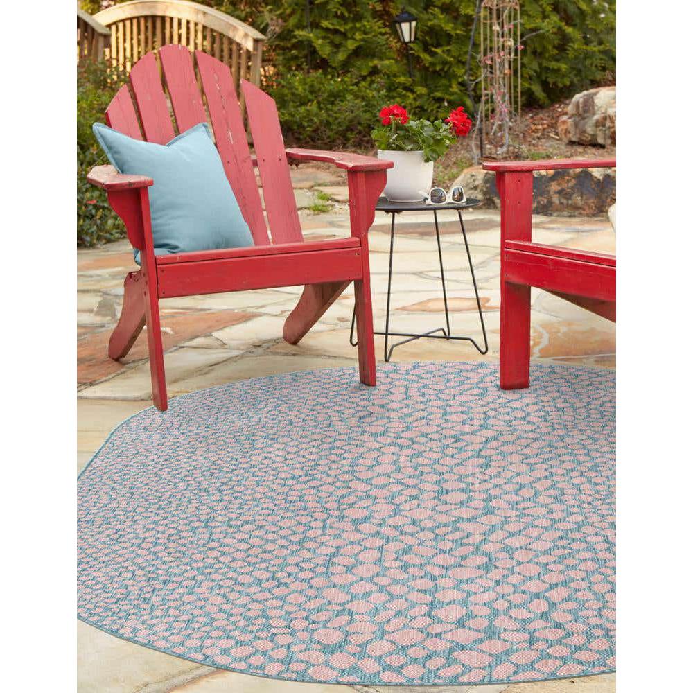 Jill Zarin Outdoor Cape Town Area Rug 5' 3" x 8' 0", Oval Pink and Aqua. Picture 3