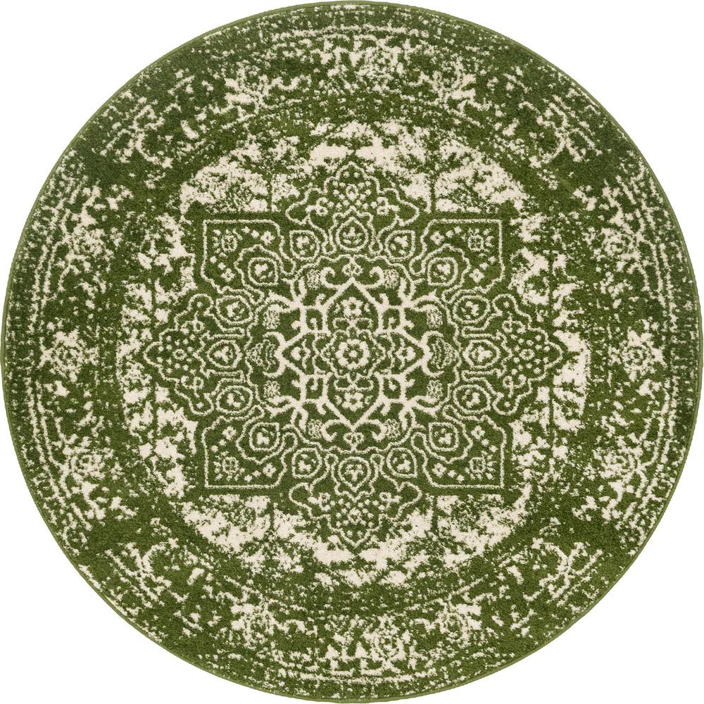Unique Loom 5 Ft Round Rug in Green (3150453). Picture 1