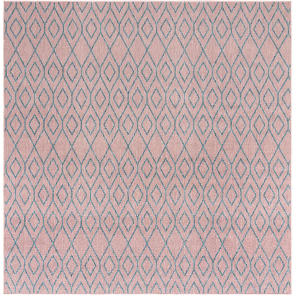 Jill Zarin Outdoor Turks and Caicos Area Rug 10' 8" x 10' 8", Square Pink and Aqua. Picture 1