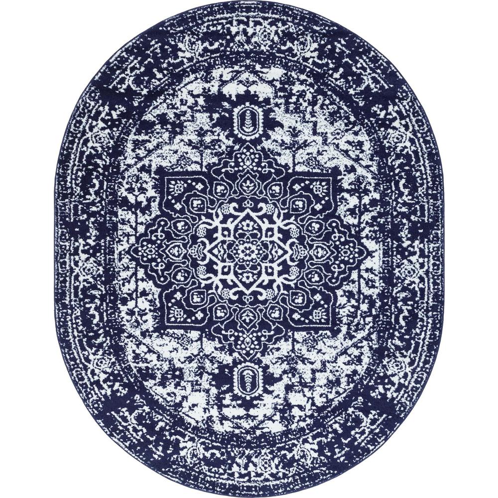 Unique Loom 8x10 Oval Rug in Navy Blue (3150340). Picture 1
