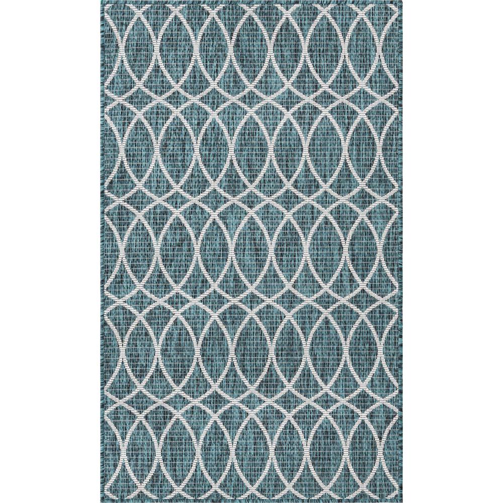 Outdoor Trellis Collection, Area Rug, Teal, 3' 0" x 5' 3", Rectangular. Picture 1