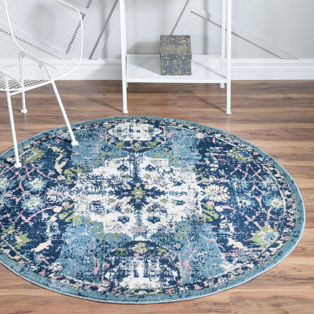 Unique Loom 5 Ft Round Rug in Navy Blue (3150116). Picture 2
