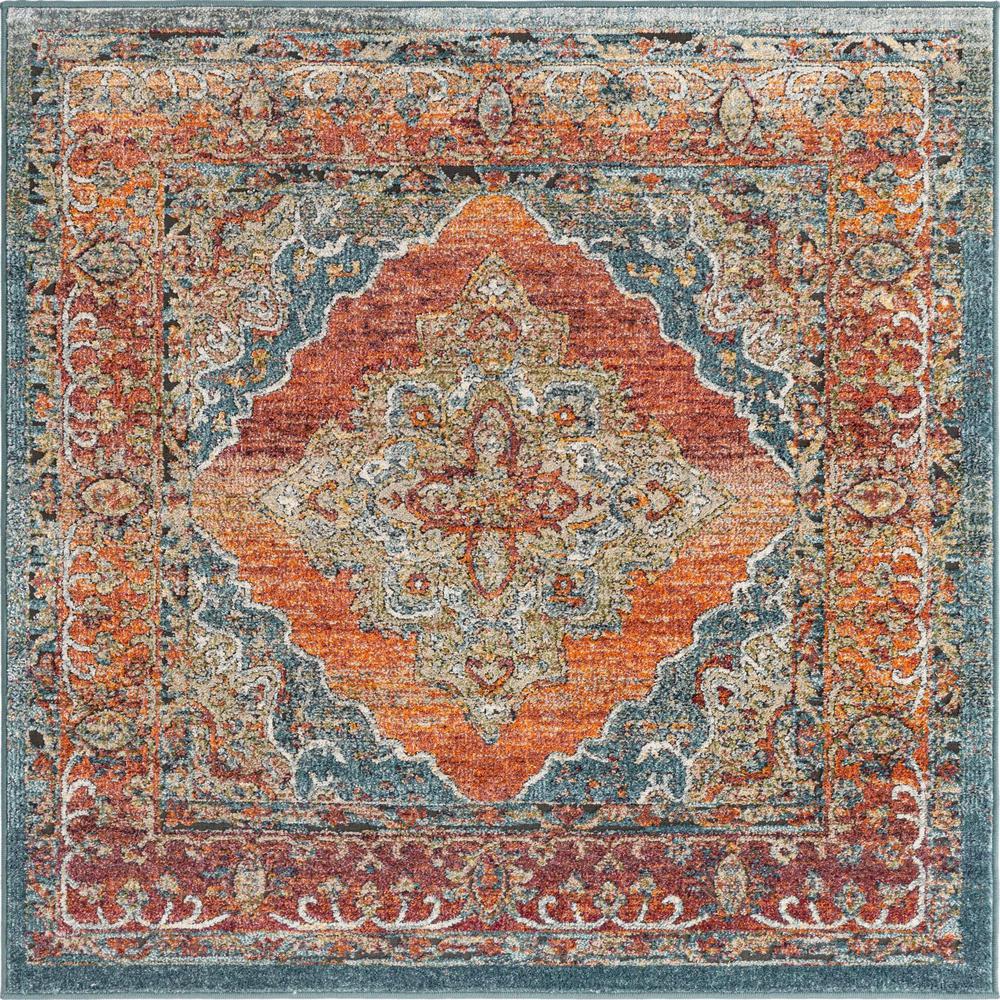 Unique Loom 5 Ft Square Rug in Rust Red (3161989). Picture 1