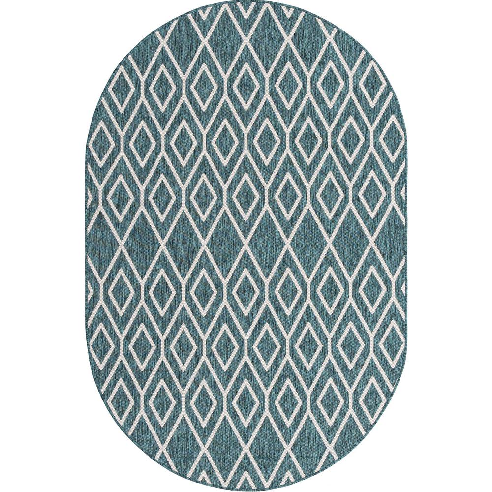 Jill Zarin Outdoor Turks and Caicos Area Rug 5' 5" x 8' 0", Oval Teal. Picture 1