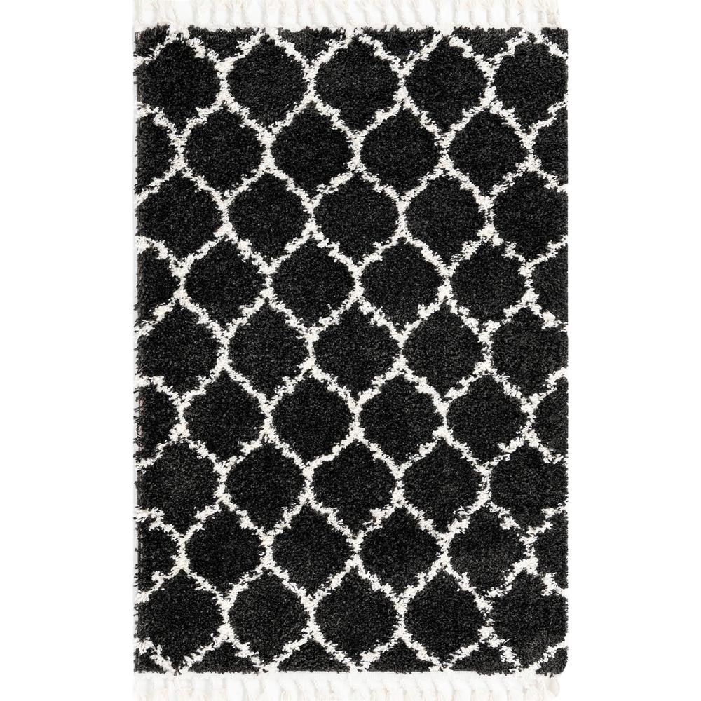 Hygge Shag Collection, Area Rug, Black and White, 4' 0" x 6' 0", Rectangular. Picture 1