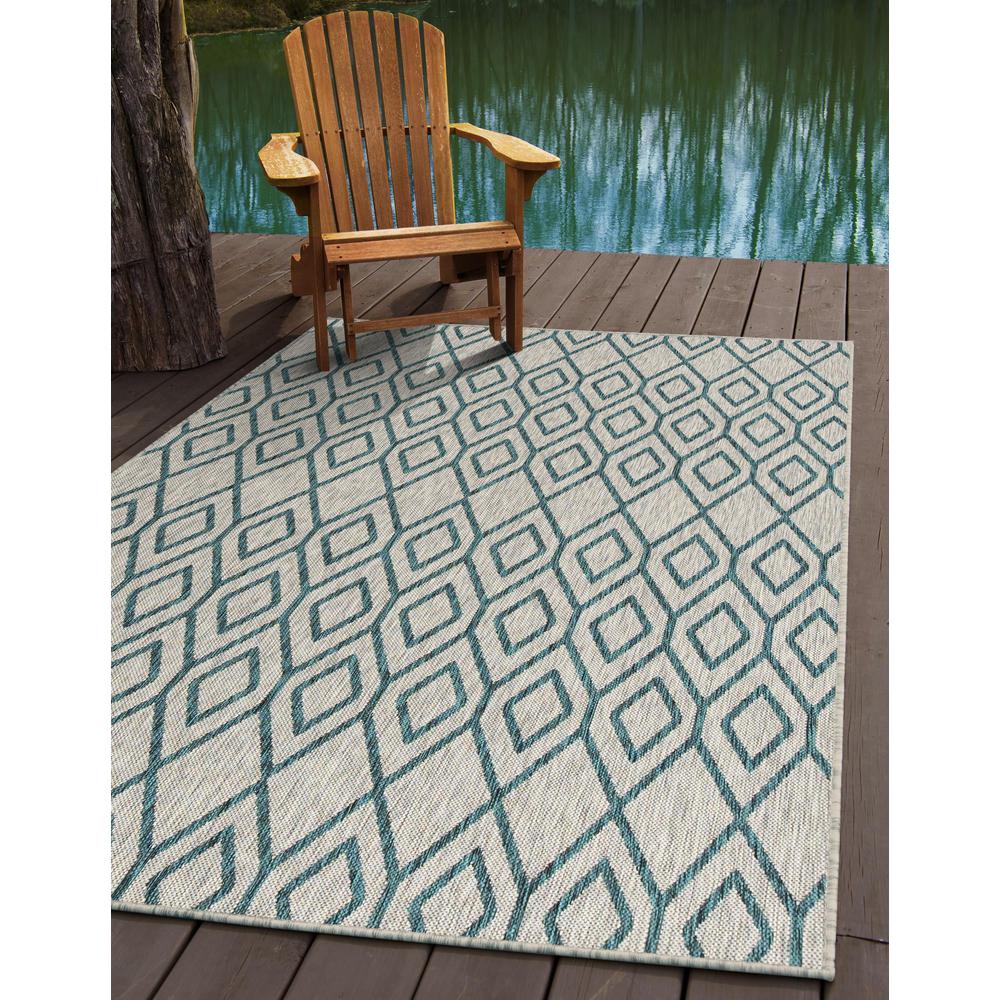 Jill Zarin Outdoor Turks and Caicos Area Rug 1' 4" x 1' 4", Square Gray Teal. Picture 2