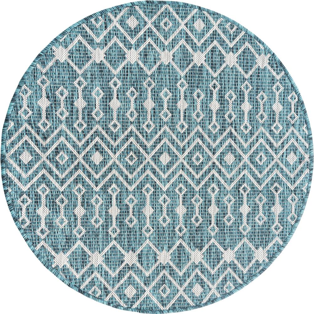 Unique Loom 3 Ft Round Rug in Teal (3159506). Picture 1