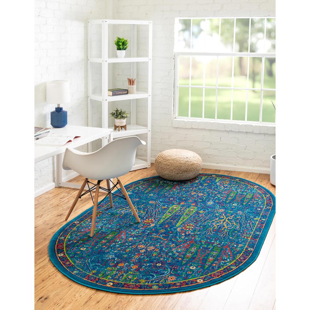 Unique Loom 5x8 Oval Rug in Blue (3160817). Picture 2