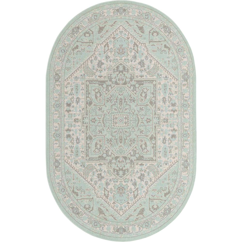 Unique Loom 5x8 Oval Rug in Mint (3154835). Picture 1