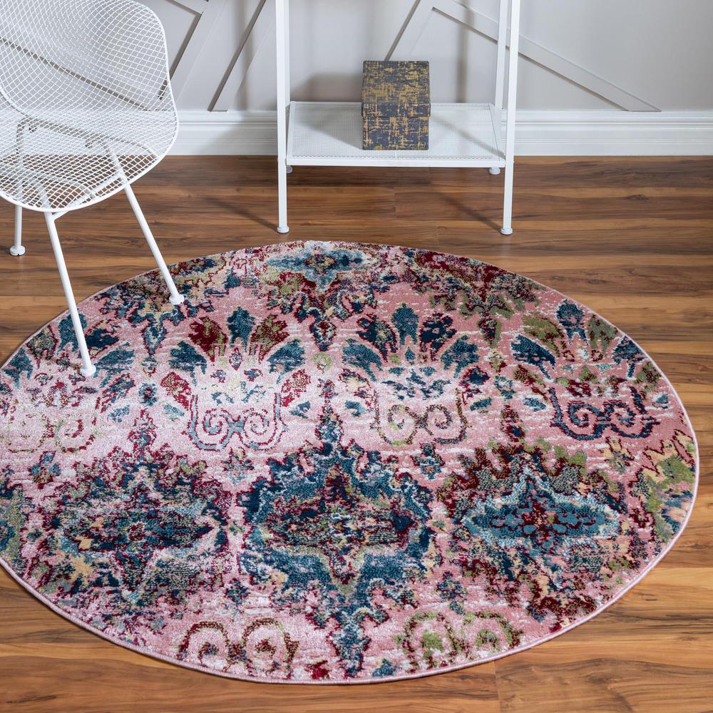 Unique Loom 5 Ft Round Rug in Pink (3150144). Picture 2