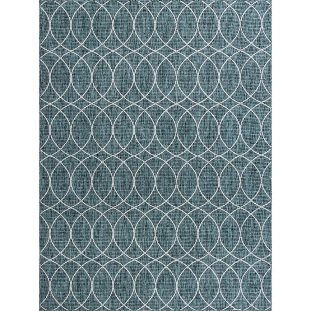 Outdoor Trellis Collection, Area Rug, Teal, 9' 0" x 12' 0", Rectangular. Picture 1
