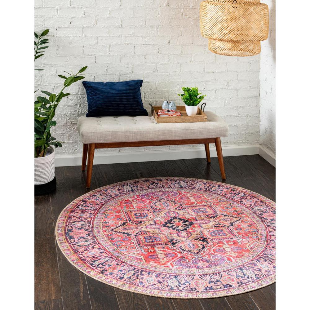Unique Loom 5 Ft Round Rug in Red (3161362). Picture 1