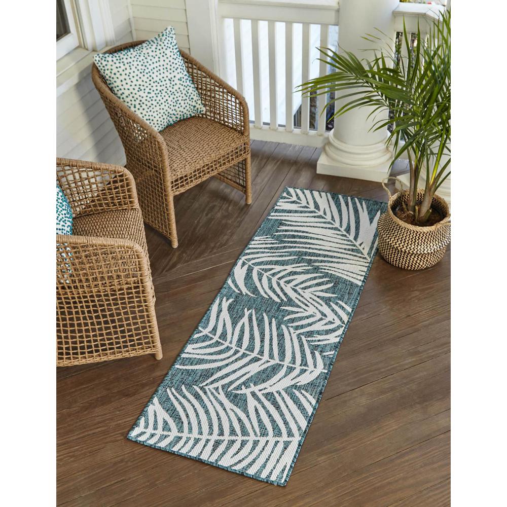 Outdoor Palm Rug, Teal/Ivory (2' 0 x 6' 0). Picture 1