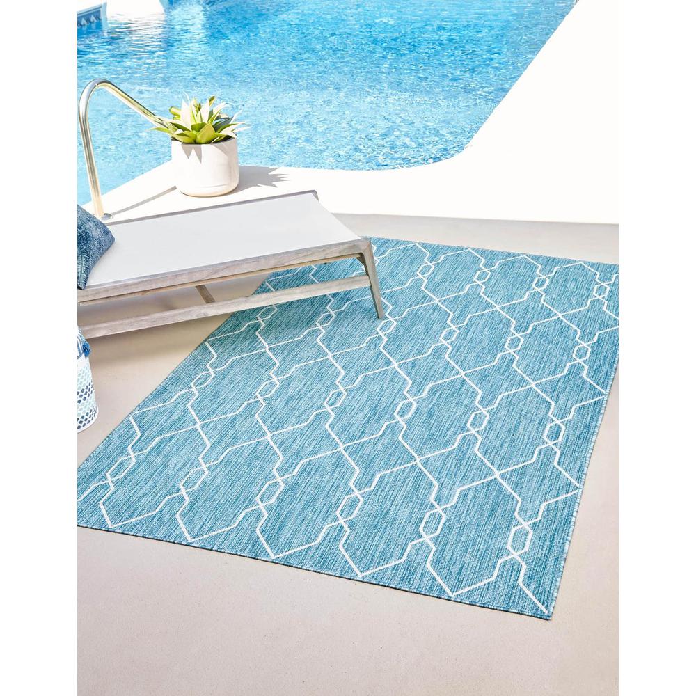 Outdoor Links Trellis Rug, Blue/Ivory (9' 0 x 12' 0). Picture 1