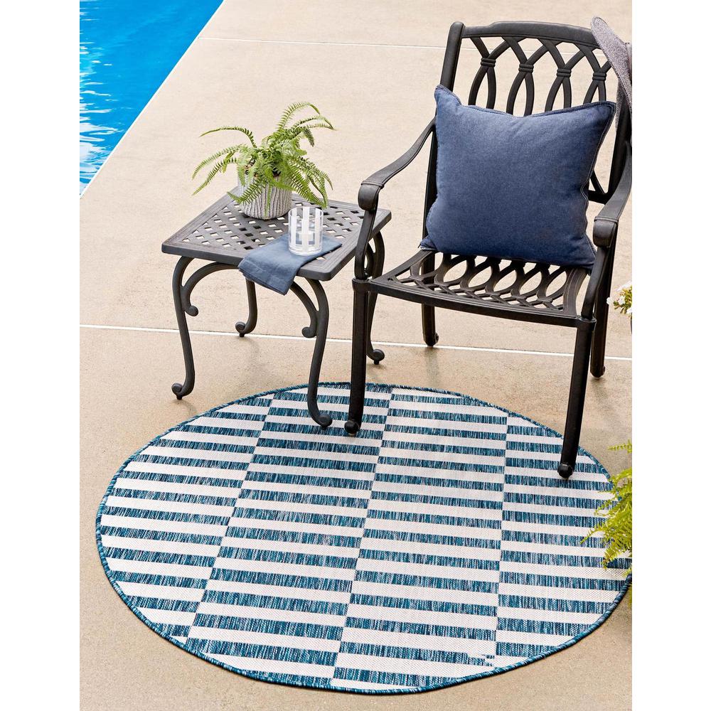 Outdoor Striped Rug, Navy Blue/Ivory (4' 0 x 4' 0). The main picture.
