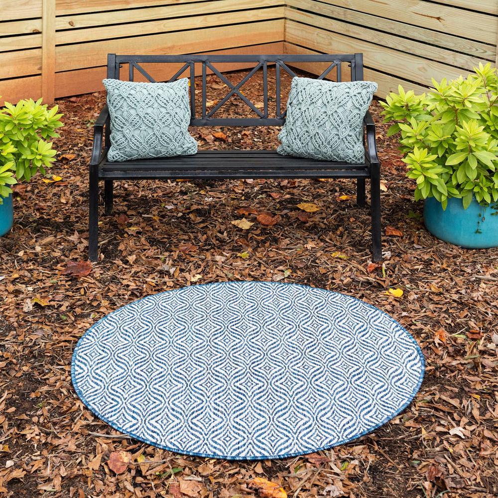 Outdoor Deco Trellis Rug, Navy Blue/Ivory (4' 0 x 4' 0). Picture 1