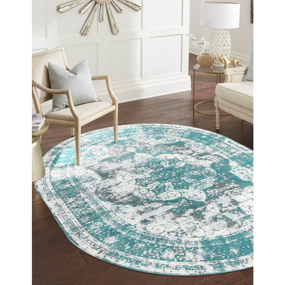 Unique Loom 8x10 Oval Rug in Turquoise (3160290). Picture 1