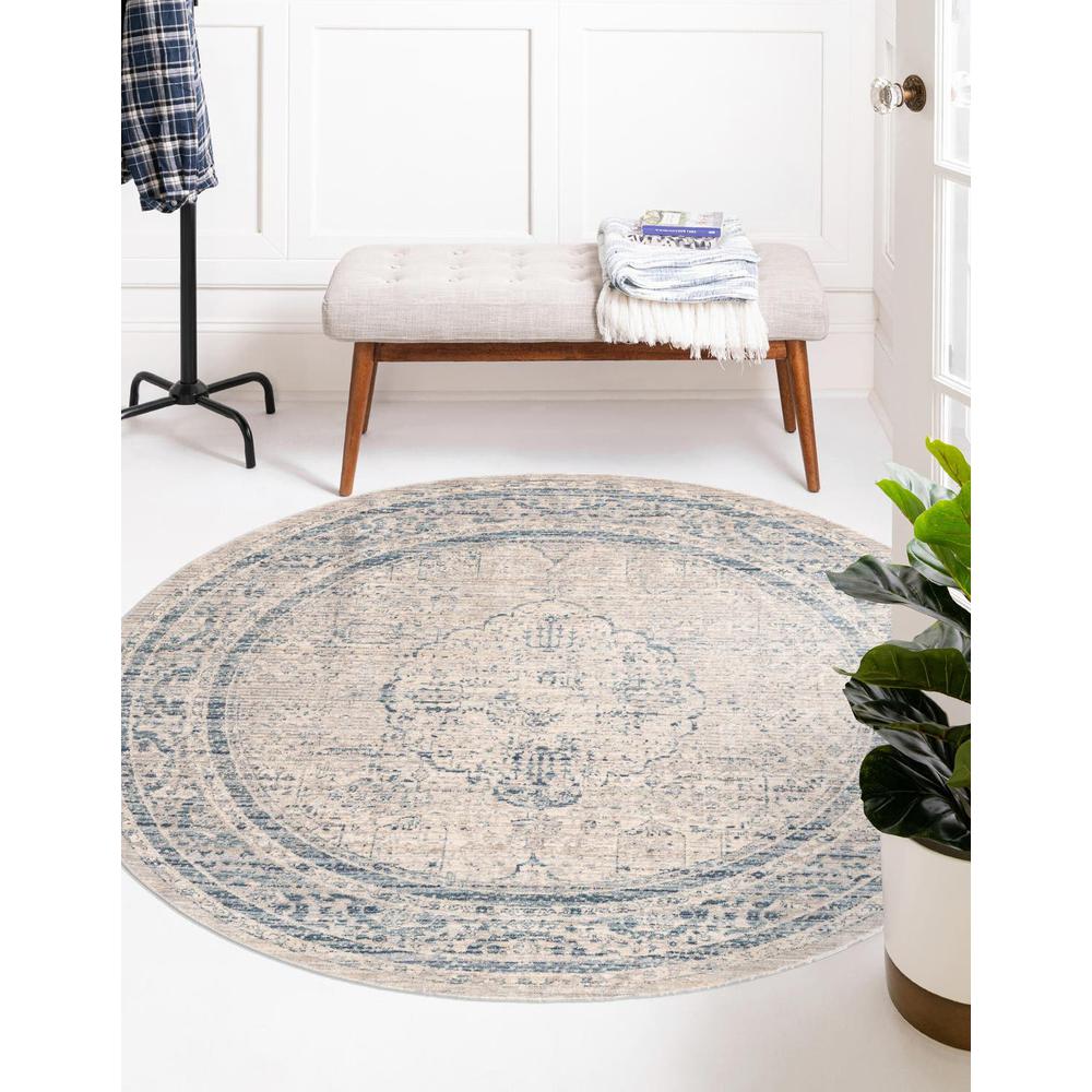 Unique Loom 4 Ft Round Rug in Gray (3147901). Picture 1
