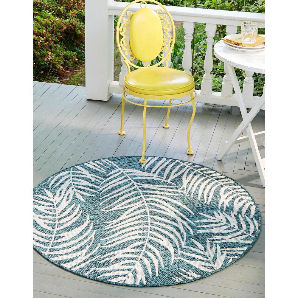 Outdoor Palm Rug, Teal/Ivory (4' 0 x 4' 0). Picture 1