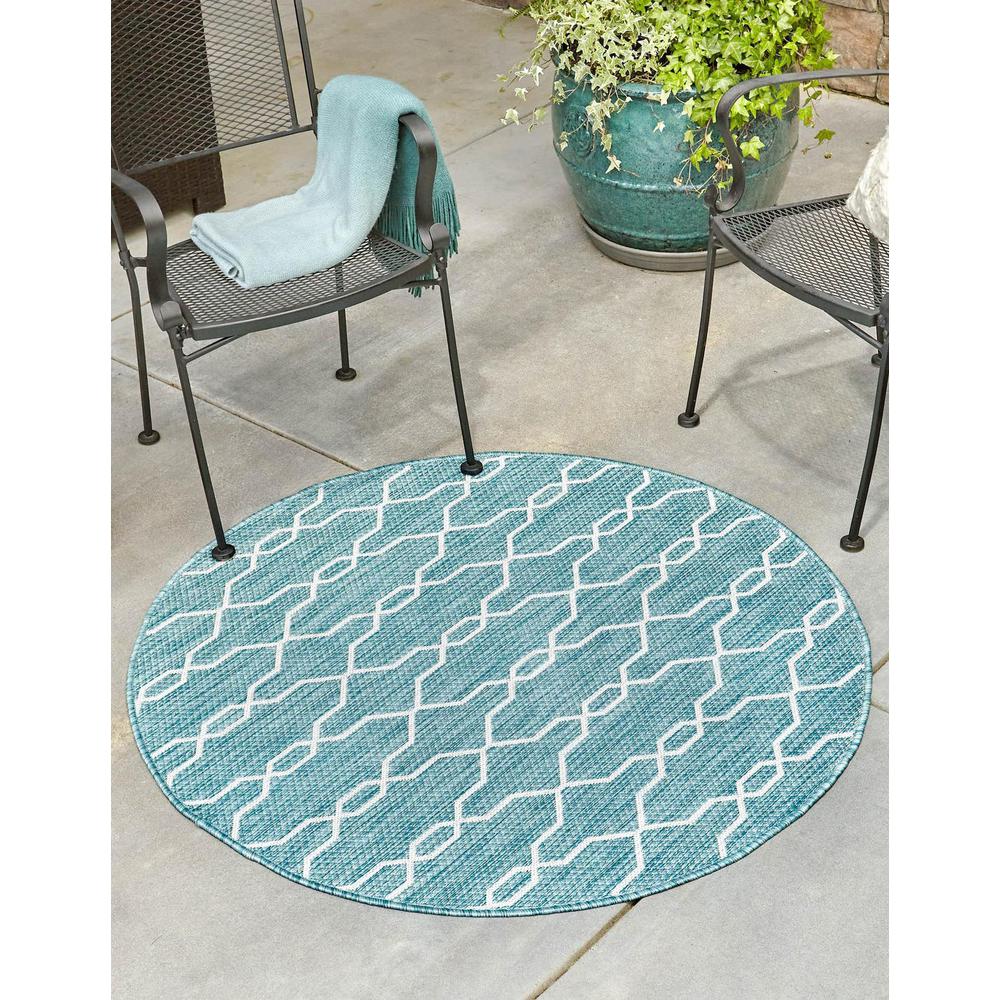 Outdoor Links Trellis Rug, Blue/Ivory (4' 0 x 4' 0). Picture 1