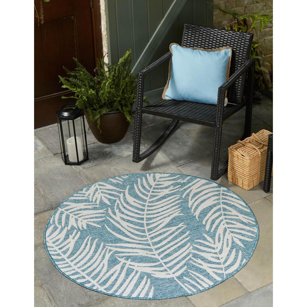 Outdoor Palm Rug, Blue/Ivory (4' 0 x 4' 0). Picture 1