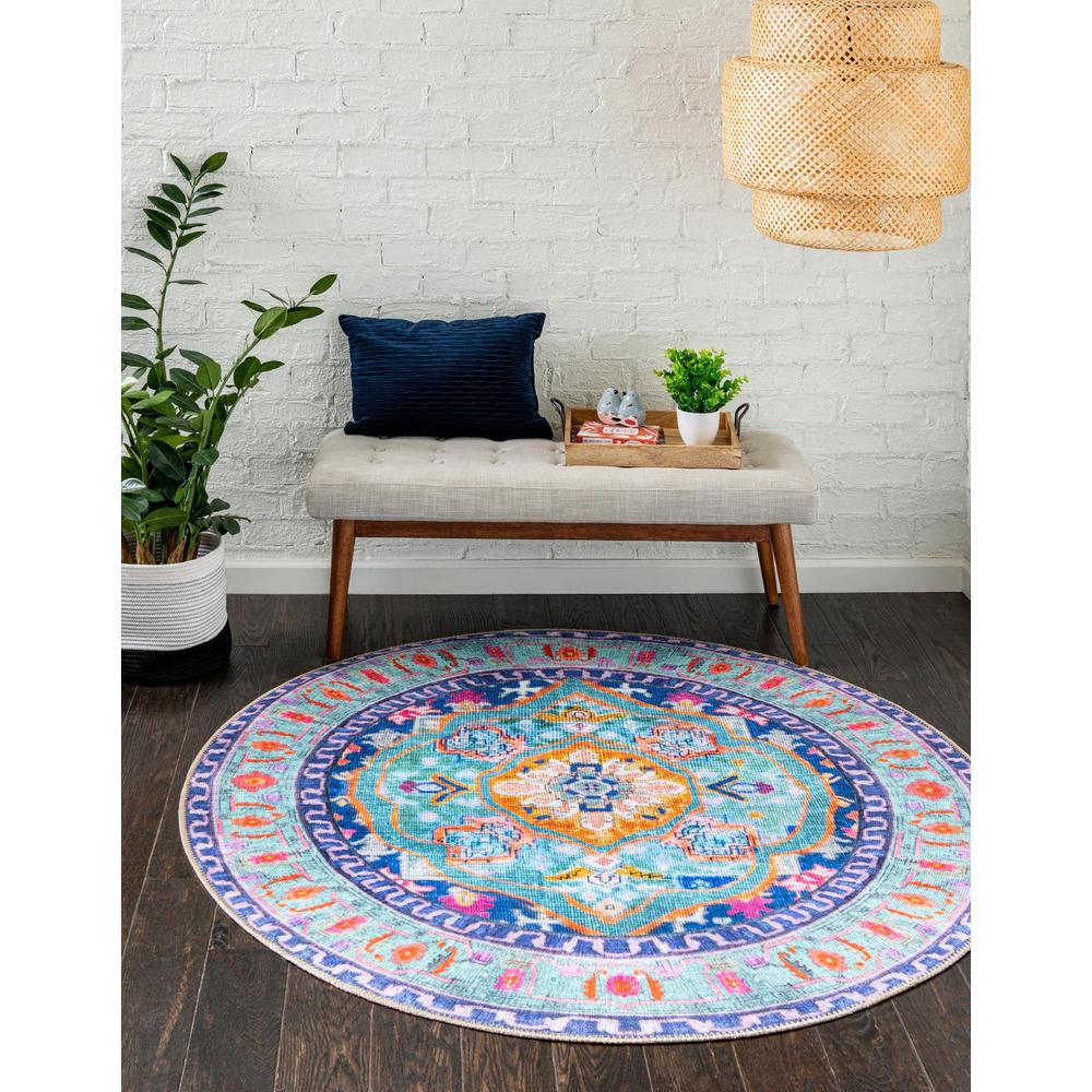 Unique Loom 5 Ft Round Rug in Blue (3161404). Picture 1