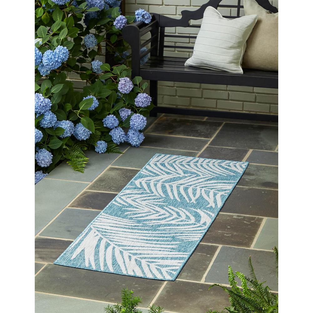 Outdoor Palm Rug, Blue/Ivory (2' 0 x 6' 0). Picture 1