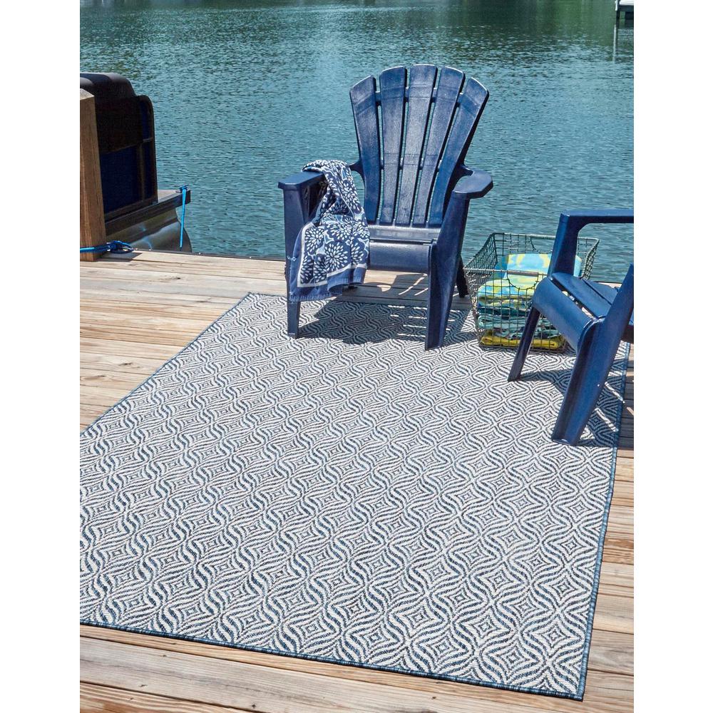 Outdoor Deco Trellis Rug, Navy Blue/Ivory (8' 0 x 11' 4). Picture 1