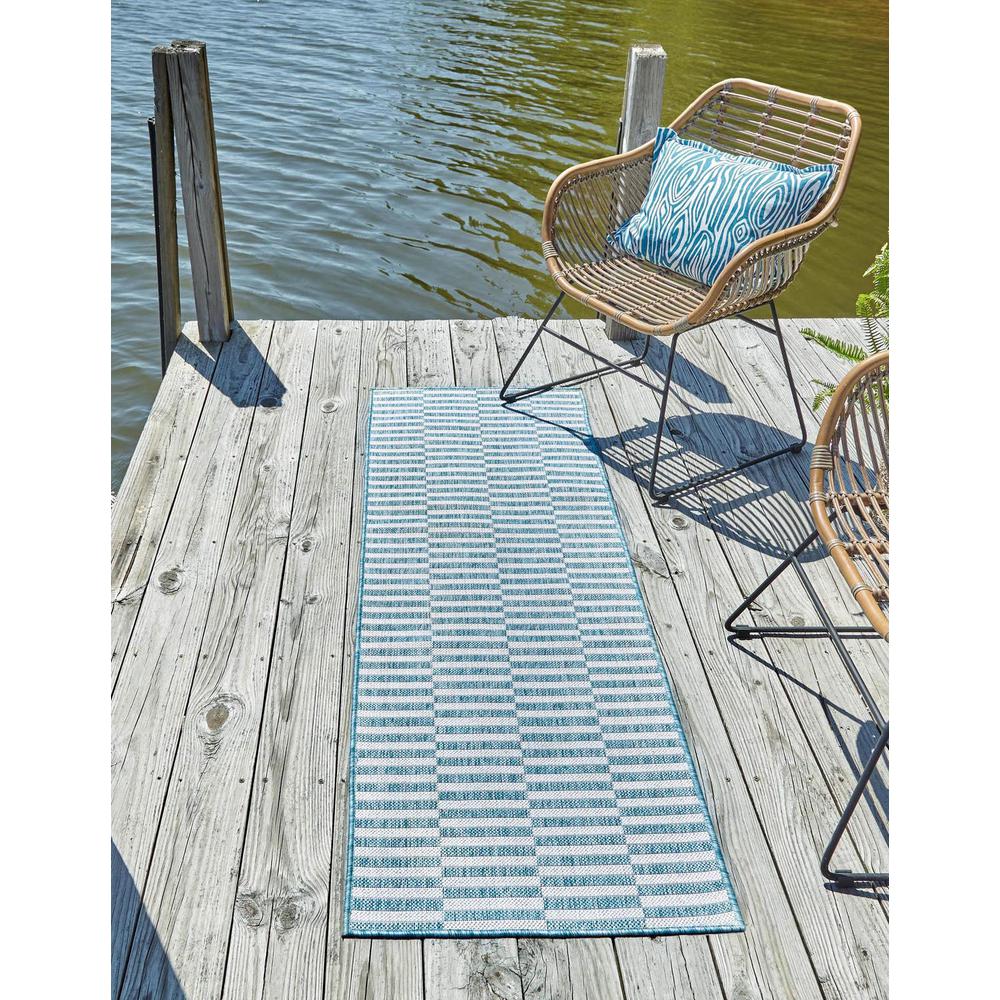 Outdoor Striped Rug, Blue/Ivory (2' 0 x 6' 0). Picture 1