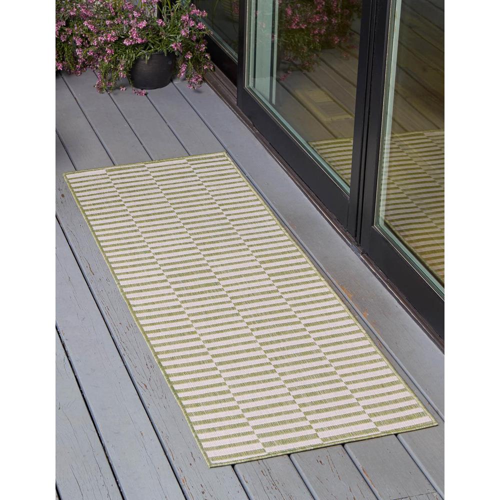 Outdoor Striped Rug, Green/Ivory (2' 0 x 6' 0). Picture 1