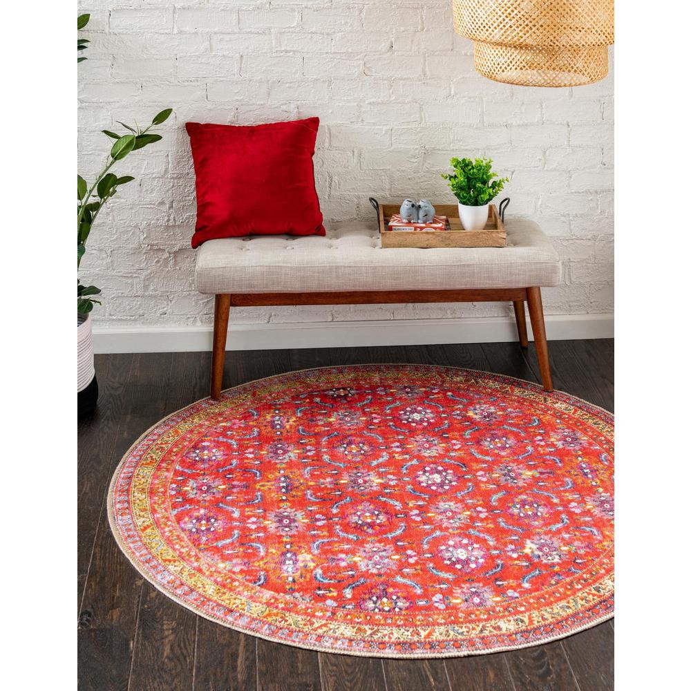 Unique Loom 5 Ft Round Rug in Red (3161390). Picture 1