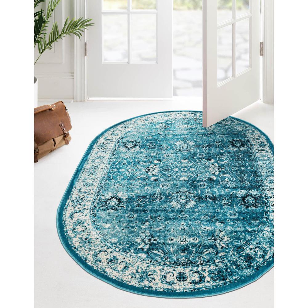 Unique Loom 5x8 Oval Rug in Turquoise (3159063). Picture 1