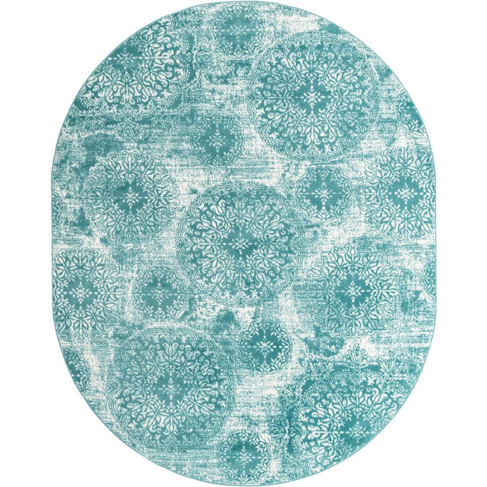 Unique Loom 8x10 Oval Rug in Turquoise (3160291). Picture 1