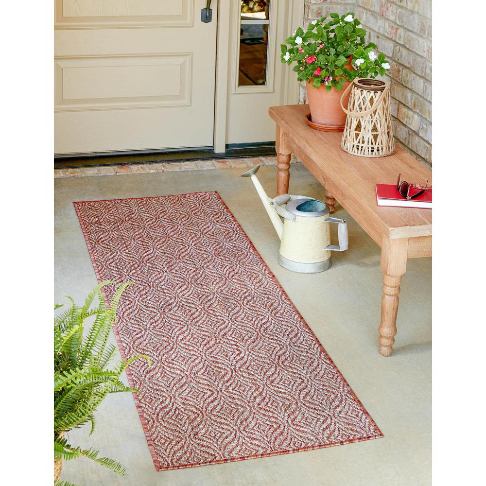 Outdoor Deco Trellis Rug, Rust Red/Ivory (2' 0 x 6' 0). Picture 1
