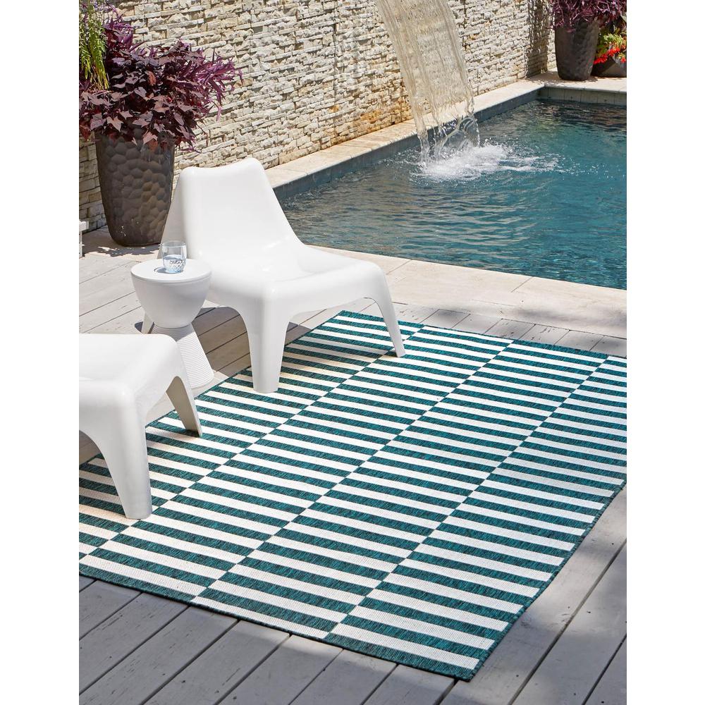 Outdoor Striped Rug, Teal/Ivory (9' 0 x 12' 0). Picture 1