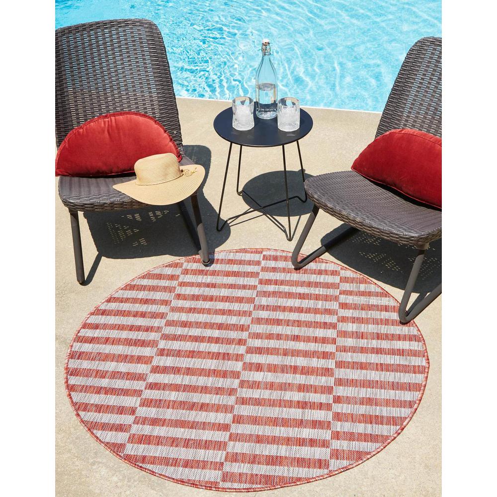 Outdoor Striped Rug, Red/Ivory (4' 0 x 4' 0). Picture 1