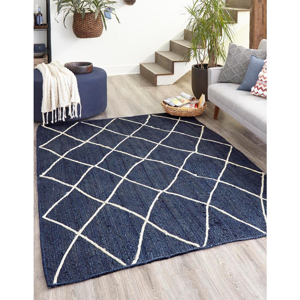 Trellis Braided Jute Rug, Navy Blue/Ivory (3' 3 x 5' 0). The main picture.