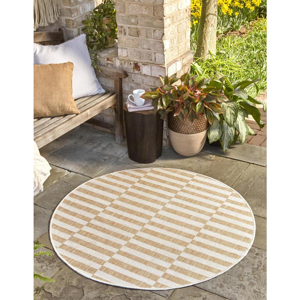 Outdoor Striped Rug, Light Brown/Ivory (4' 0 x 4' 0). Picture 1