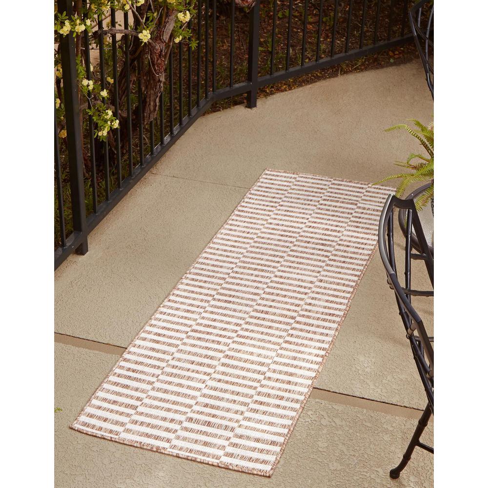 Outdoor Striped Rug, Light Brown/Ivory (2' 0 x 6' 0). The main picture.