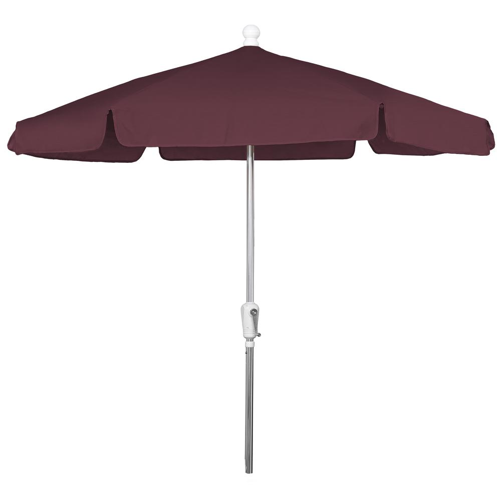 7.5' Hex Home Garden  Umbrella 6 Rib Crank Bright Aluminum with Burgundy Vinyl Coated Weave Canopy. Picture 1