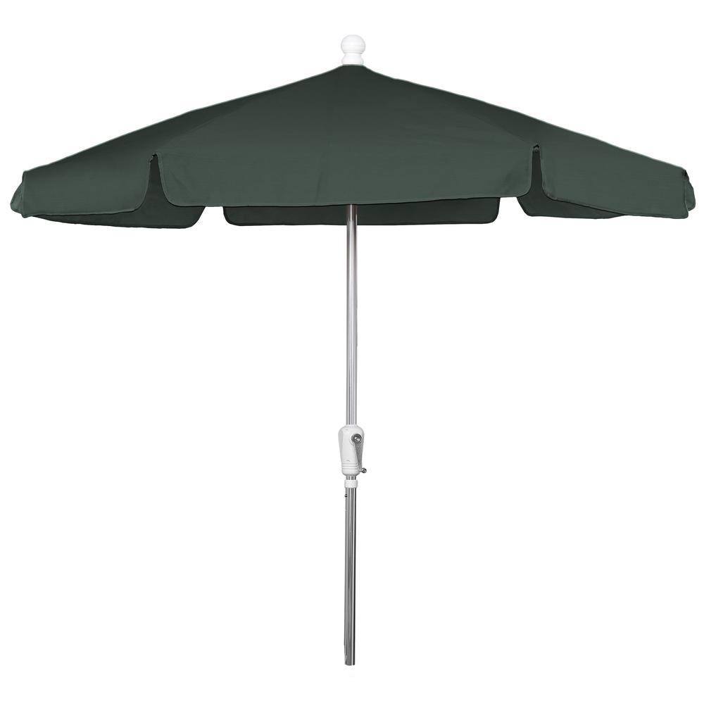 7.5' Hex Home Garden  Umbrella 6 Rib Crank Bright Aluminum with Forest Green Vinyl Coated Weave Canopy. Picture 1