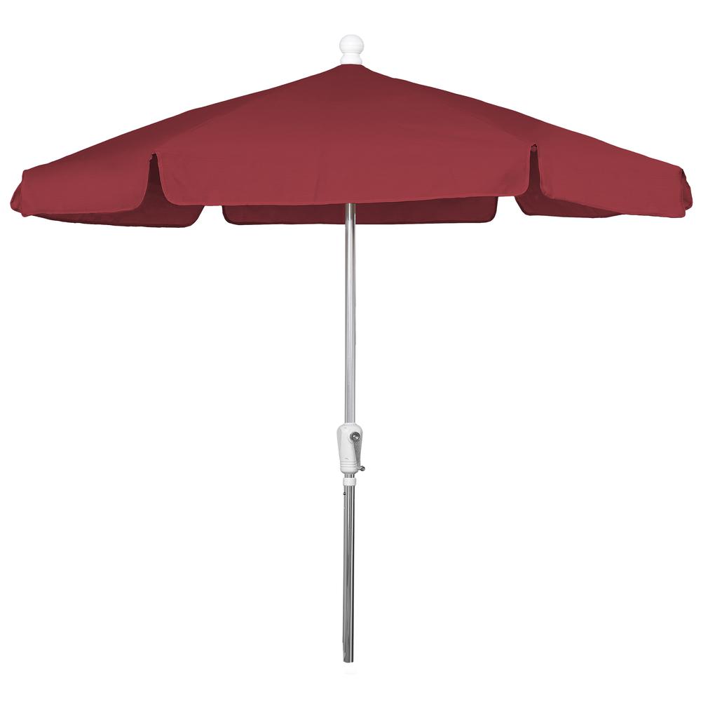 7.5' Hex Home Garden  Umbrella 6 Rib Crank Bright Aluminum with Red Vinyl Coated Weave Canopy. Picture 1