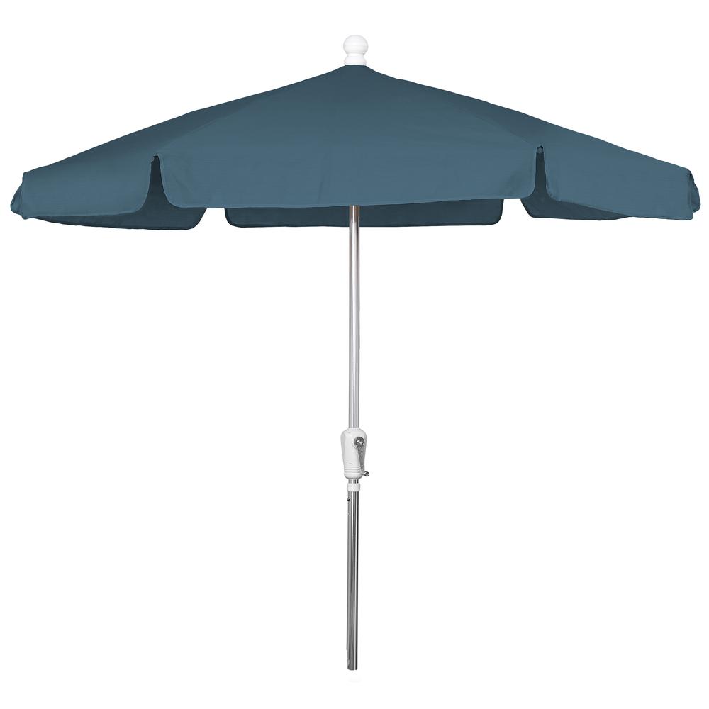 7.5' Hex Home Garden  Umbrella 6 Rib Crank Bright Aluminum with Teal Vinyl Coated Weave Canopy. Picture 1