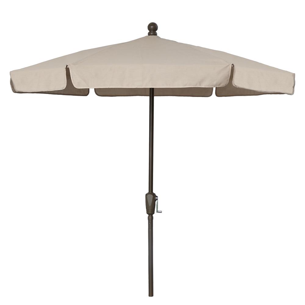 7.5' Hex Home Garden  Umbrella 6 Rib Crank Champagne Bronze with Beige Vinyl Coated Weave Canopy. Picture 2