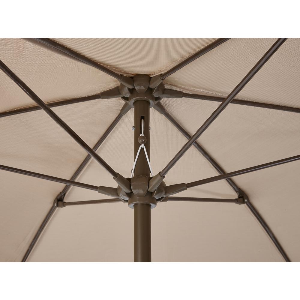 7.5' Hex Home Garden  Umbrella 6 Rib Crank Champagne Bronze with Beige Vinyl Coated Weave Canopy. Picture 1