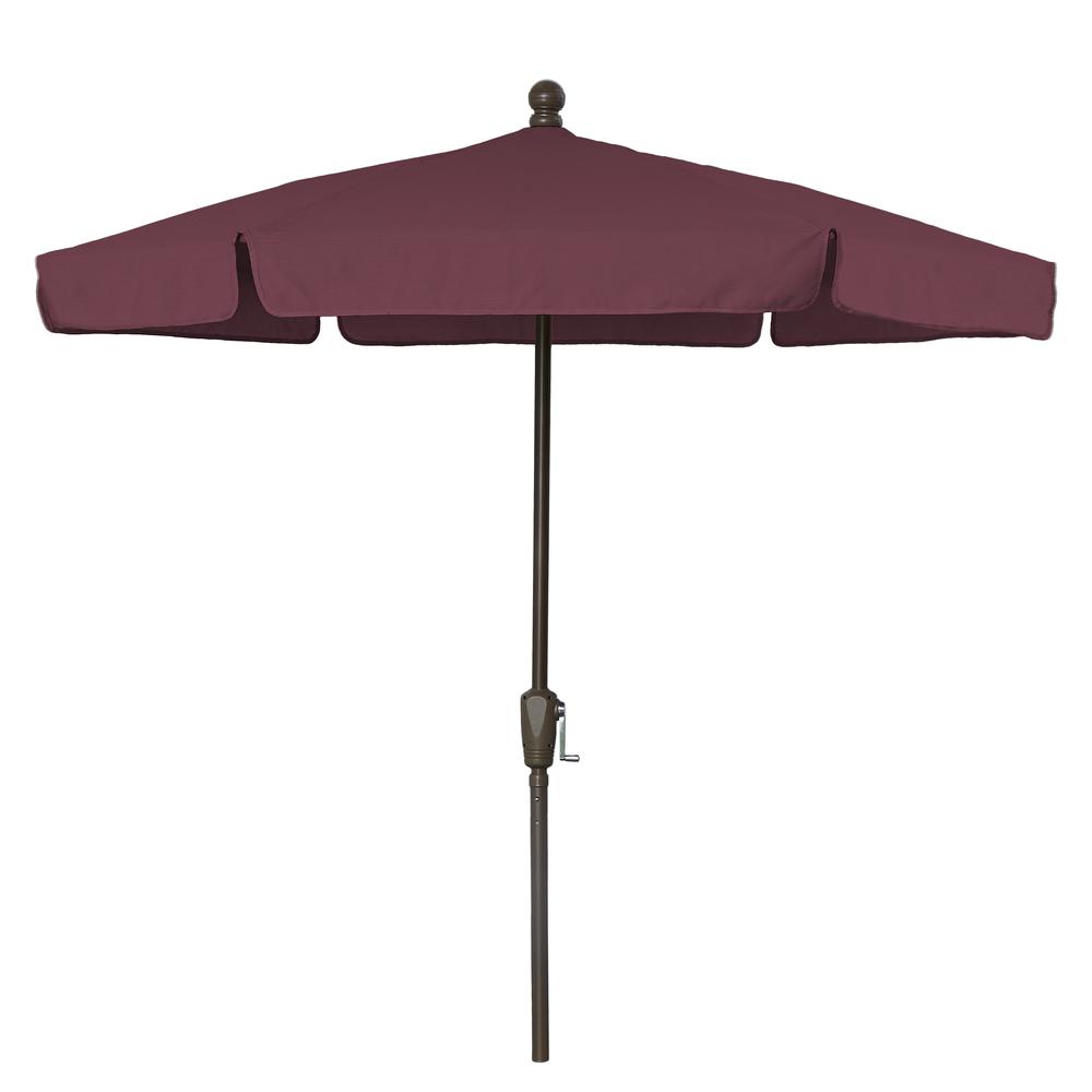 7.5' Hex Home Garden  Umbrella 6 Rib Crank Champagne Bronze with Burgundy Vinyl Coated Weave Canopy. Picture 1