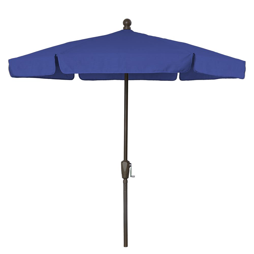 7.5' Hex Home Garden  Umbrella 6 Rib Crank Champagne Bronze with Pacific Blue Vinyl Coated Weave Canopy. Picture 1