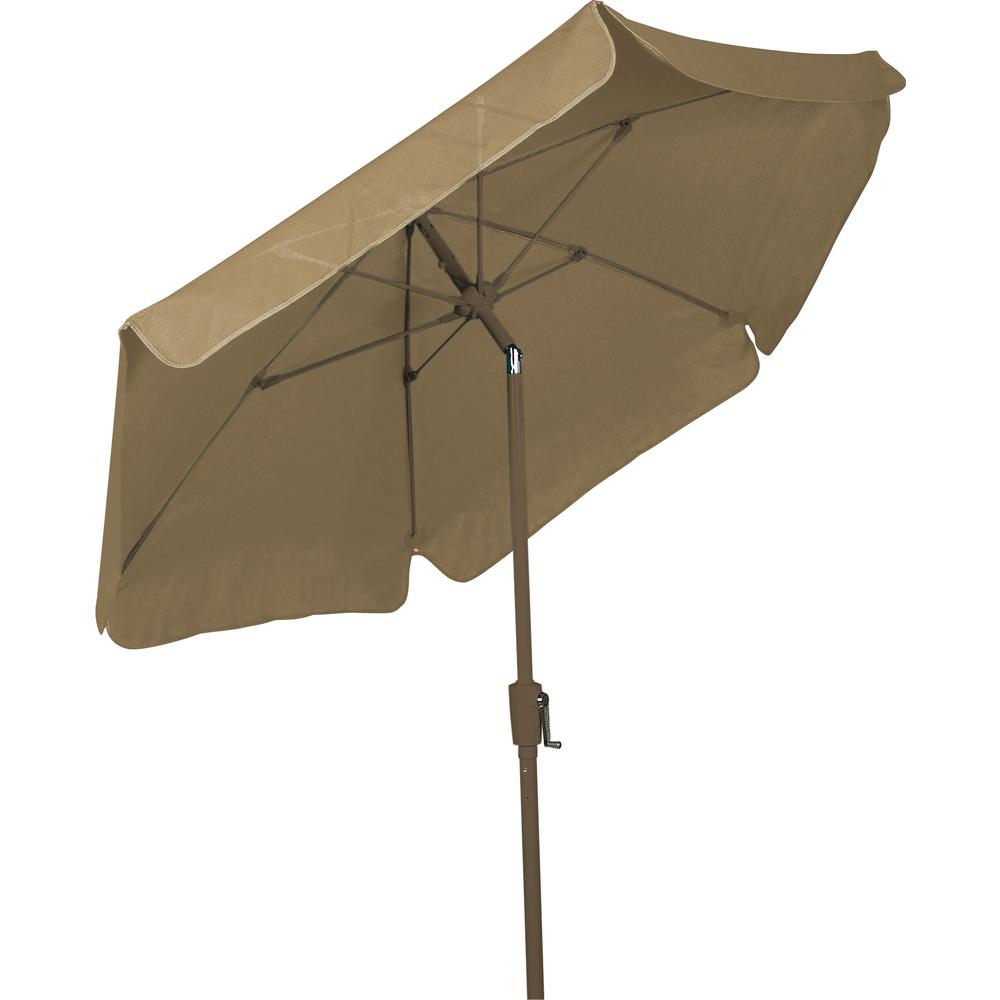 7.5' Hex Home Garden Tilt Umbrella 6 Rib Crank Champagne Bronze with Beige Vinyl Coated Weave Canopy. Picture 1