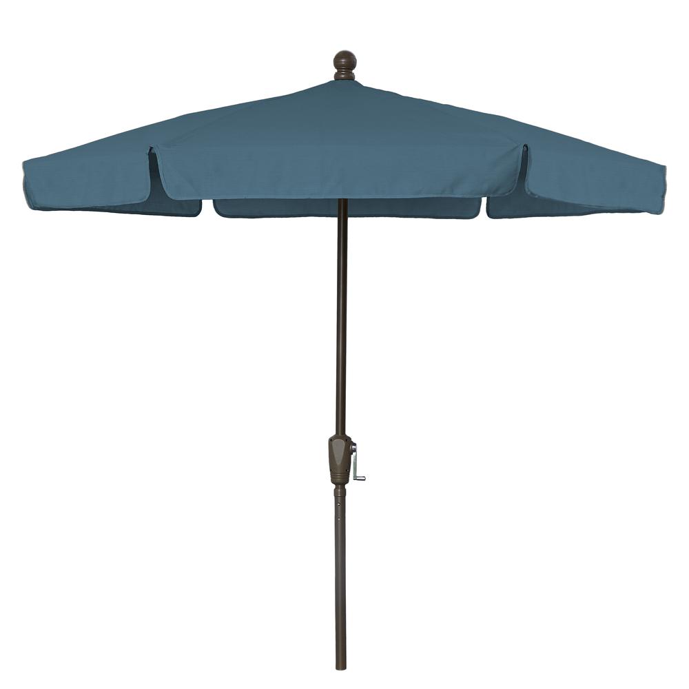 7.5' Hex Home Garden  Umbrella 6 Rib Crank Champagne Bronze with Teal Vinyl Coated Weave Canopy. Picture 1
